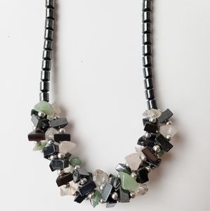 Rose Quartz+Green Prehnite+Hematite Metal Necklace